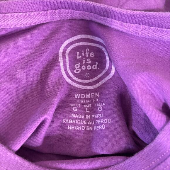 Life is Good T-Shirt Womens Size L Purple Long Sleeve No Place Like Roam FLAW - Picture 2 of 9